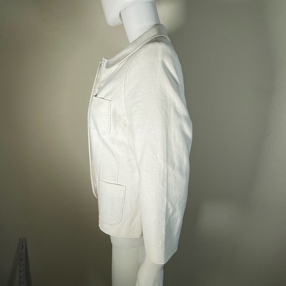Boden Linen Cotton Lady Jacket Blazer  Winter White Peter Pan Collar Sz 10 - Picture 16 of 16